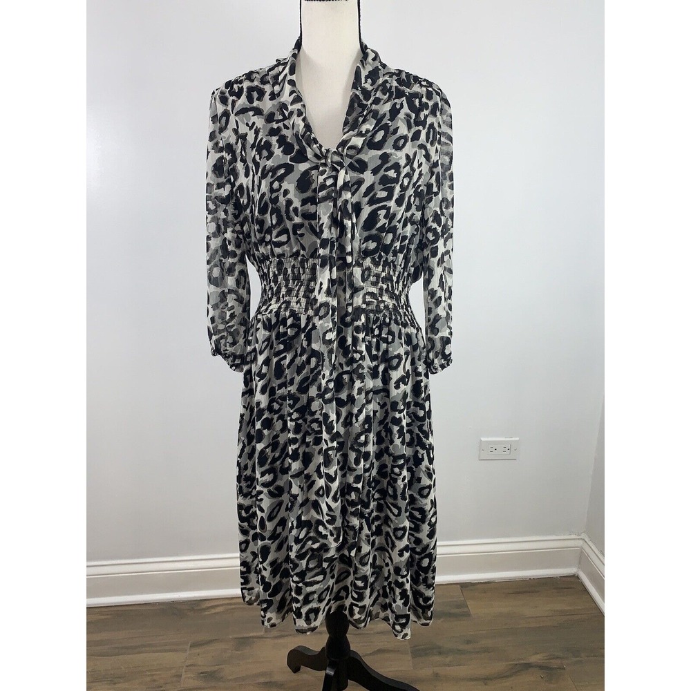 Eliza J Leopard Animal Elastic Waisted Print Chiffon Mini Dress Size 12